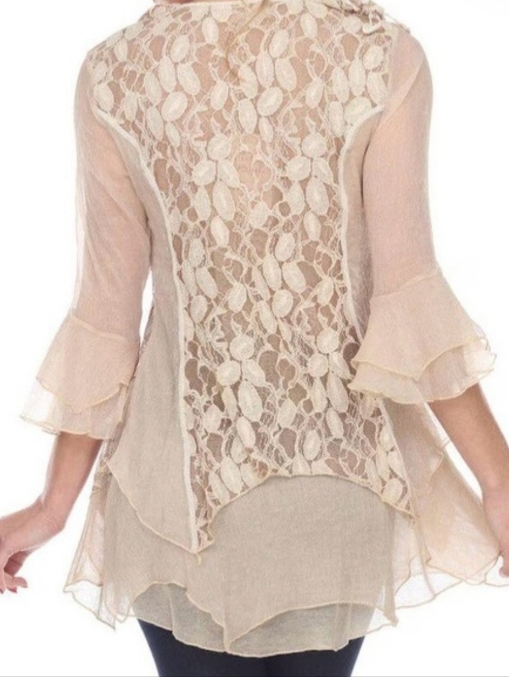 Pretty Angel Y2K Boho Grunge Fairycore Renaissance Ruffled Lace Silk Blouse Sz L - Picture 9 of 9